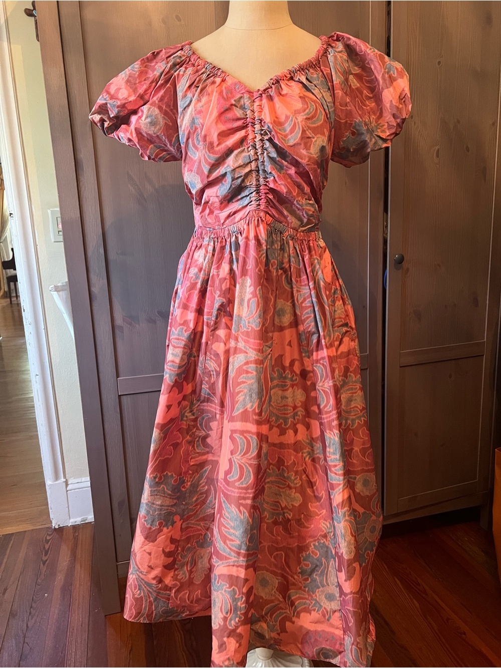 Ulla Johnson Coral and Slate Blue Printed Dress